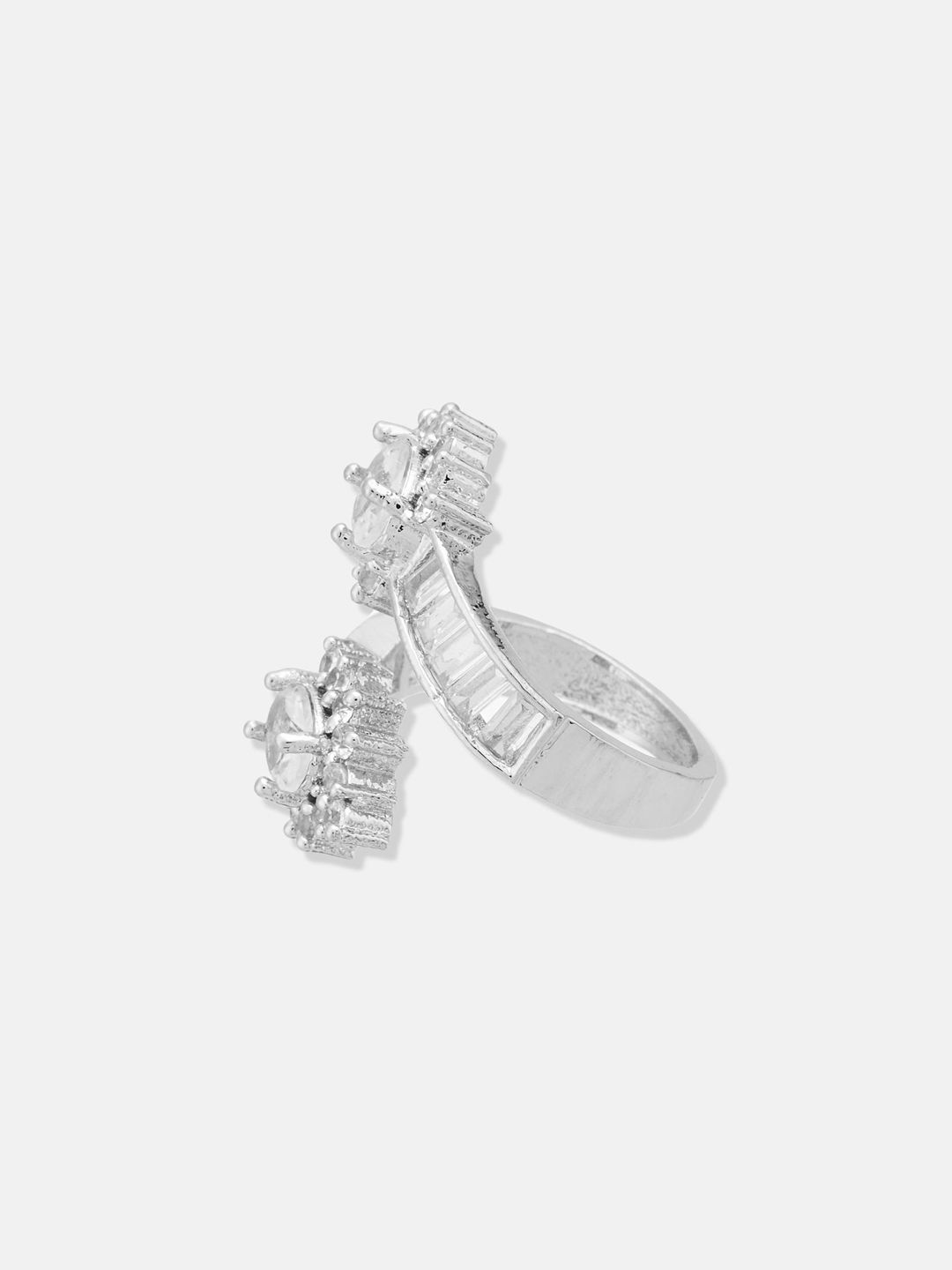 ATIBELLE Set Of 2 Silver-Plated CZ-Studded Finger Ring