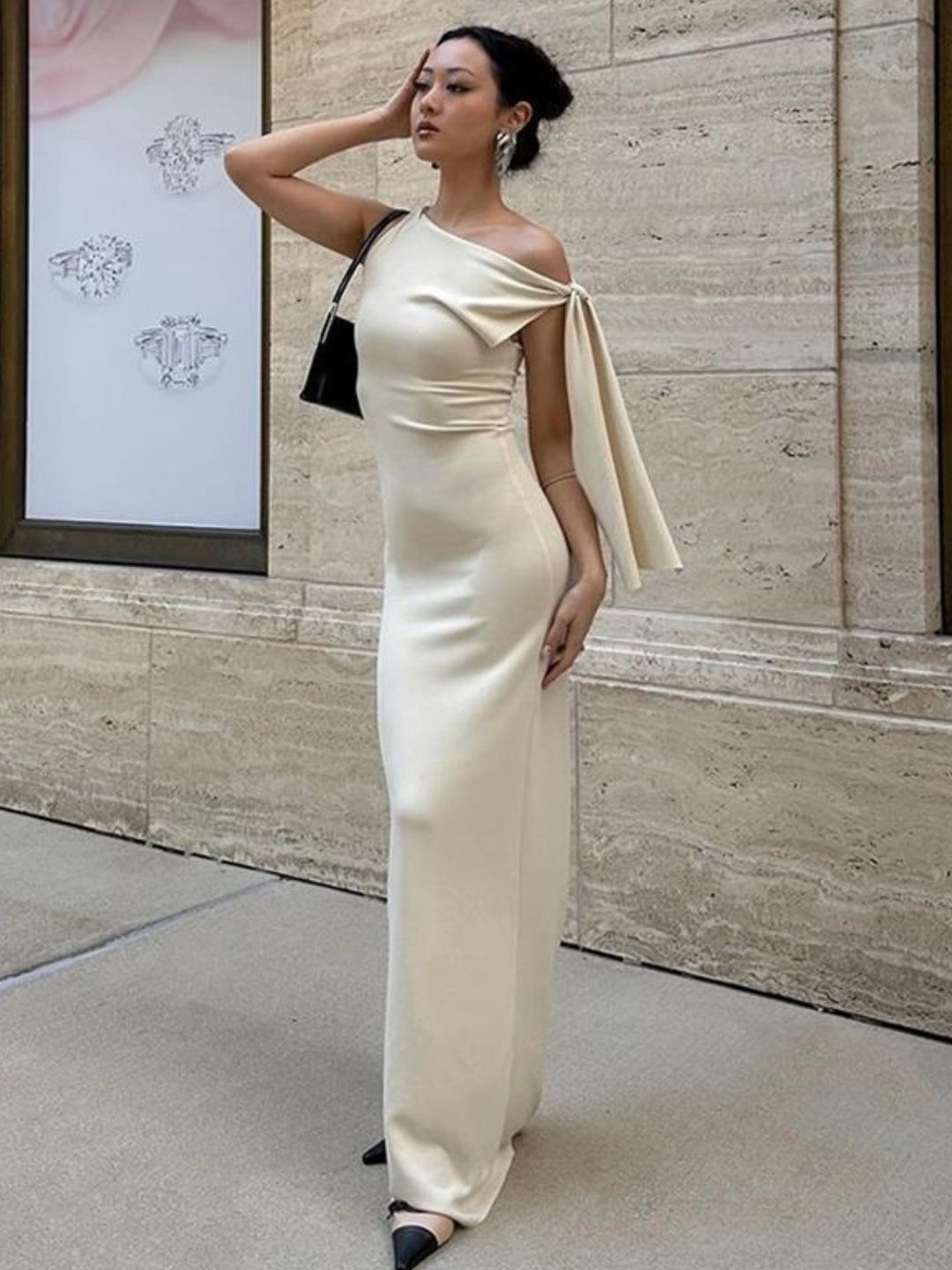 KPOP Women One Shoulder Bodycon Maxi Dress