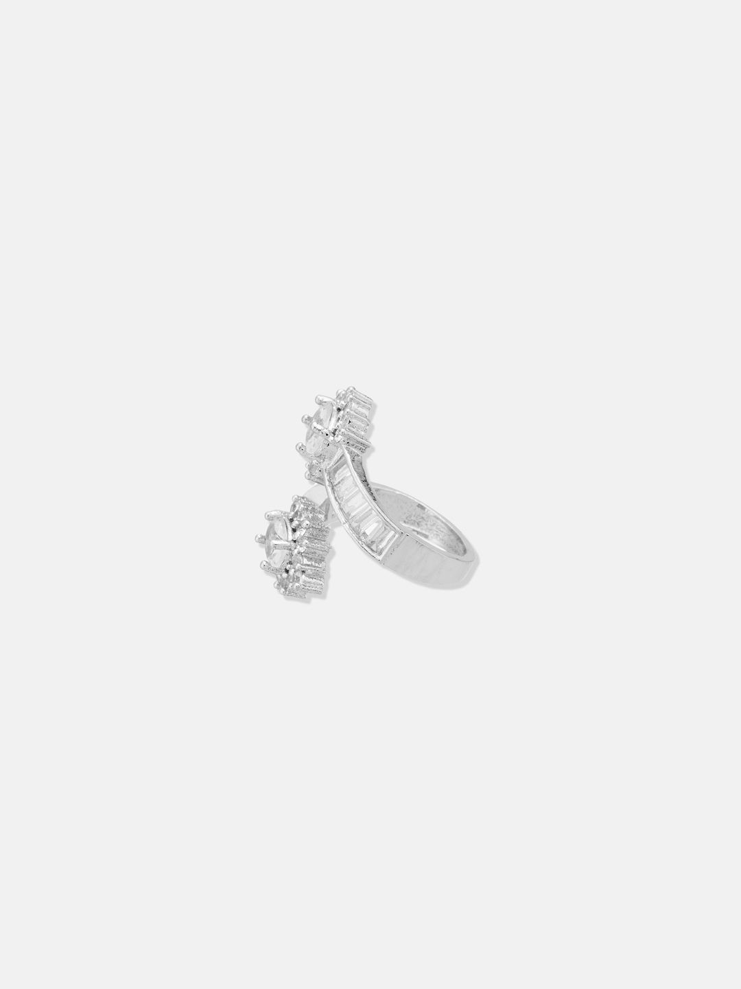 ATIBELLE Set Of 2 Silver Plated CZ-Studded Adjustable Finger Rings