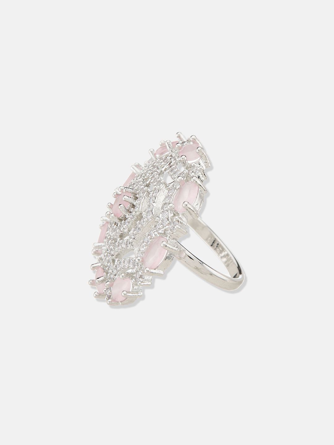 ATIBELLE Set Of 2 Silver-Plated CZ-Studded Adjustable Finger Rings