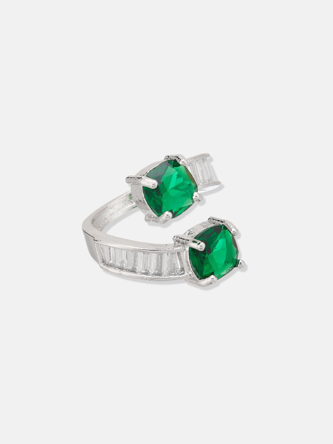 ATIBELLE Set Of 3 Silver-Plated CZ Studded Adjustable Finger Rings