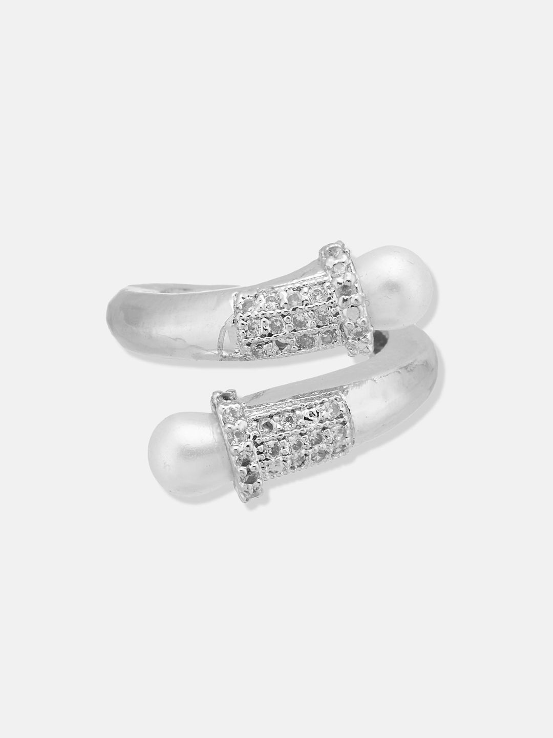 ATIBELLE Set Of 3 Silver-Plated CZ-Studded Adjustable Finger Rings