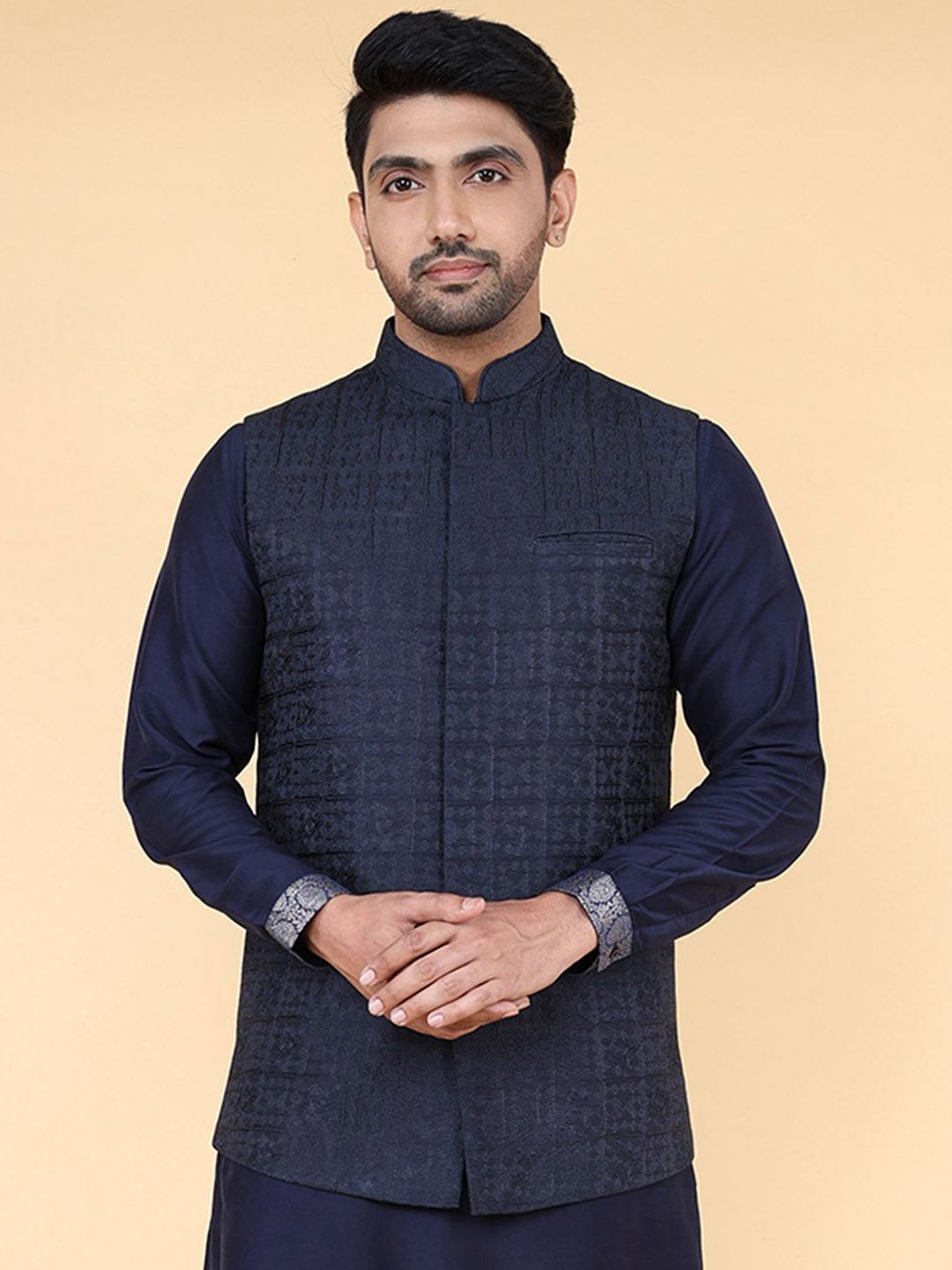 ZOIS Men Embroidered Mandarin Collar Nehru Jacket-picture-30