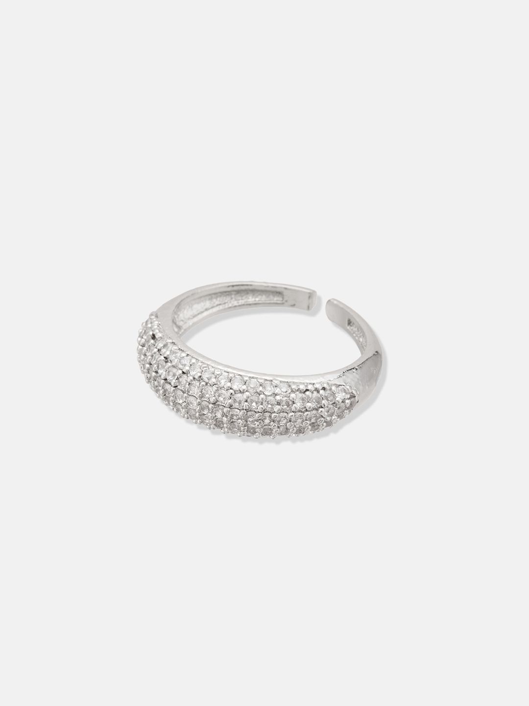 ATIBELLE Set Of 2 Silver-Plated CZ-Studded Finger Ring