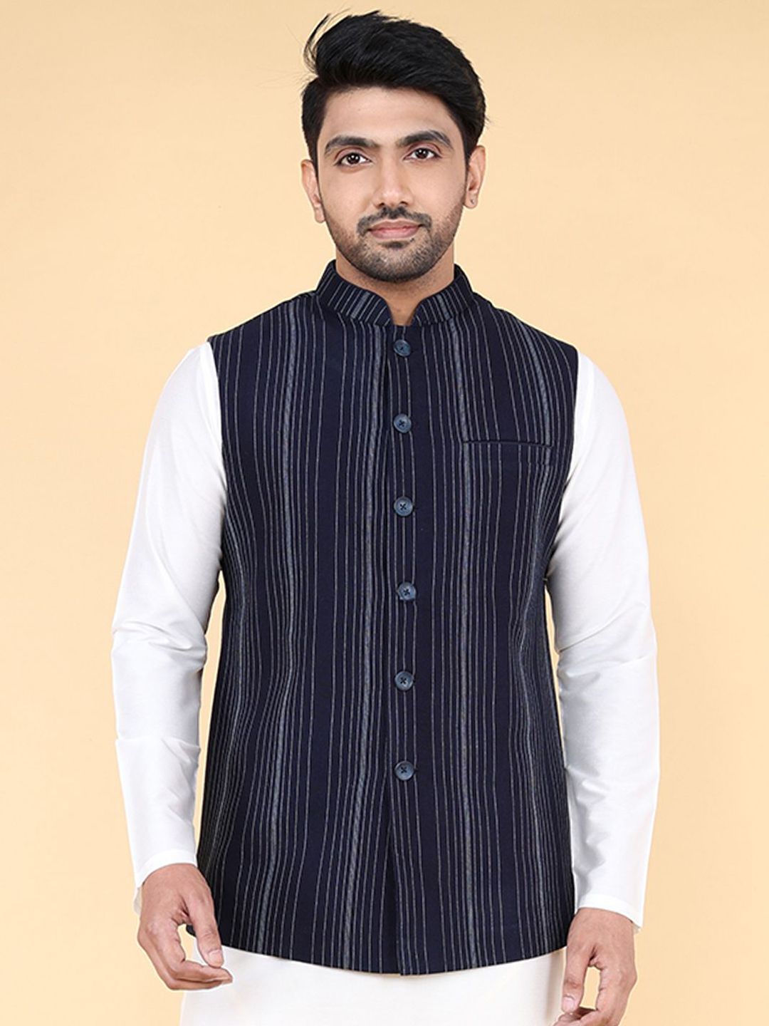 ZOIS Men Striped Mandarin Collar Nehru Jackets-picture-33