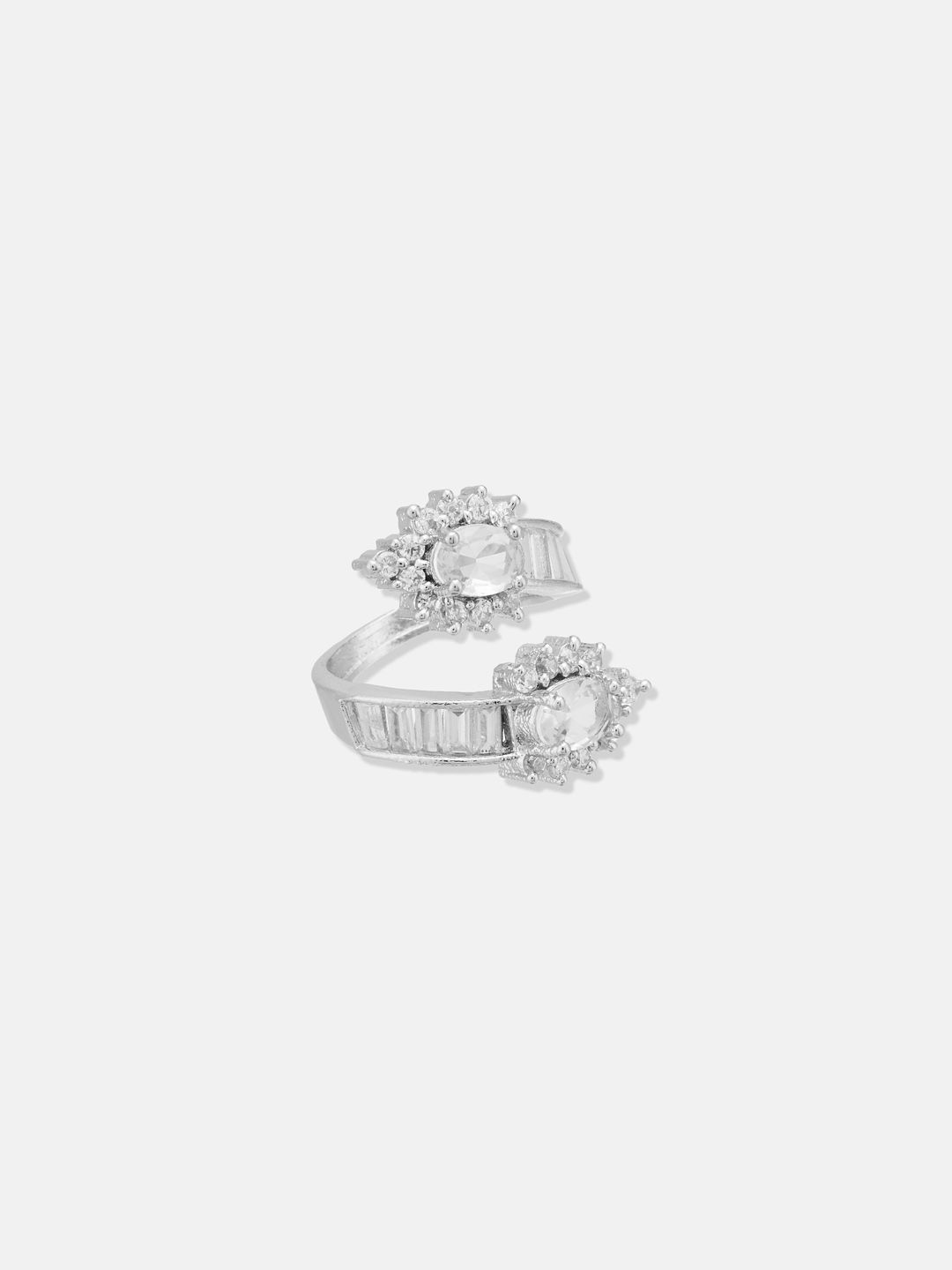 ATIBELLE Set Of 2 Silver Plated CZ-Studded Adjustable Finger Rings