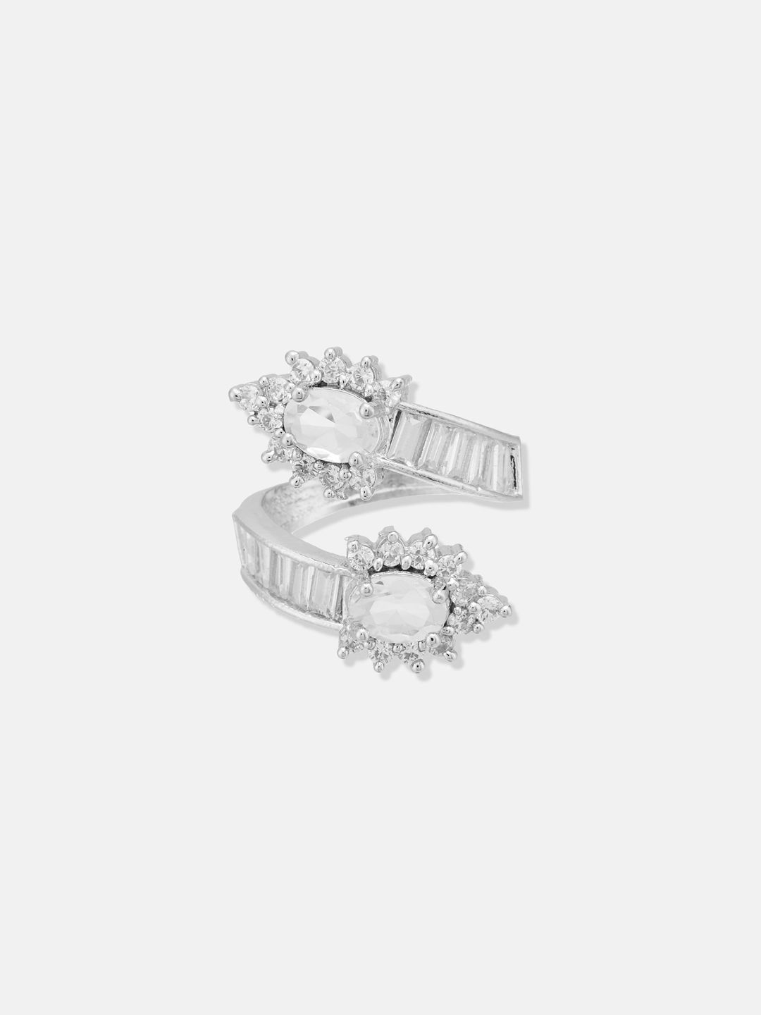 ATIBELLE Set Of 3 Silver-Plated CZ Studded Adjustable Finger Rings