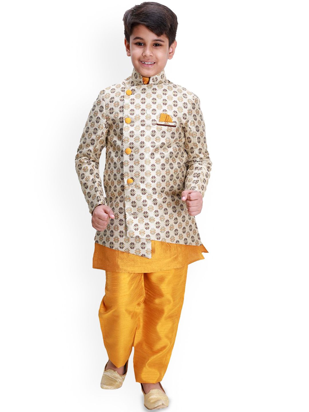 BAESD Boys Self-Design Pure Cotton Mandarin Collar Sherwani Set-image-41