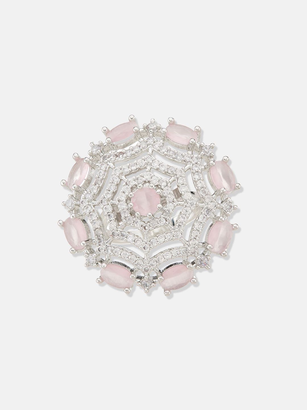 ATIBELLE Set Of 2 Silver-Plated CZ-Studded Adjustable Finger Rings