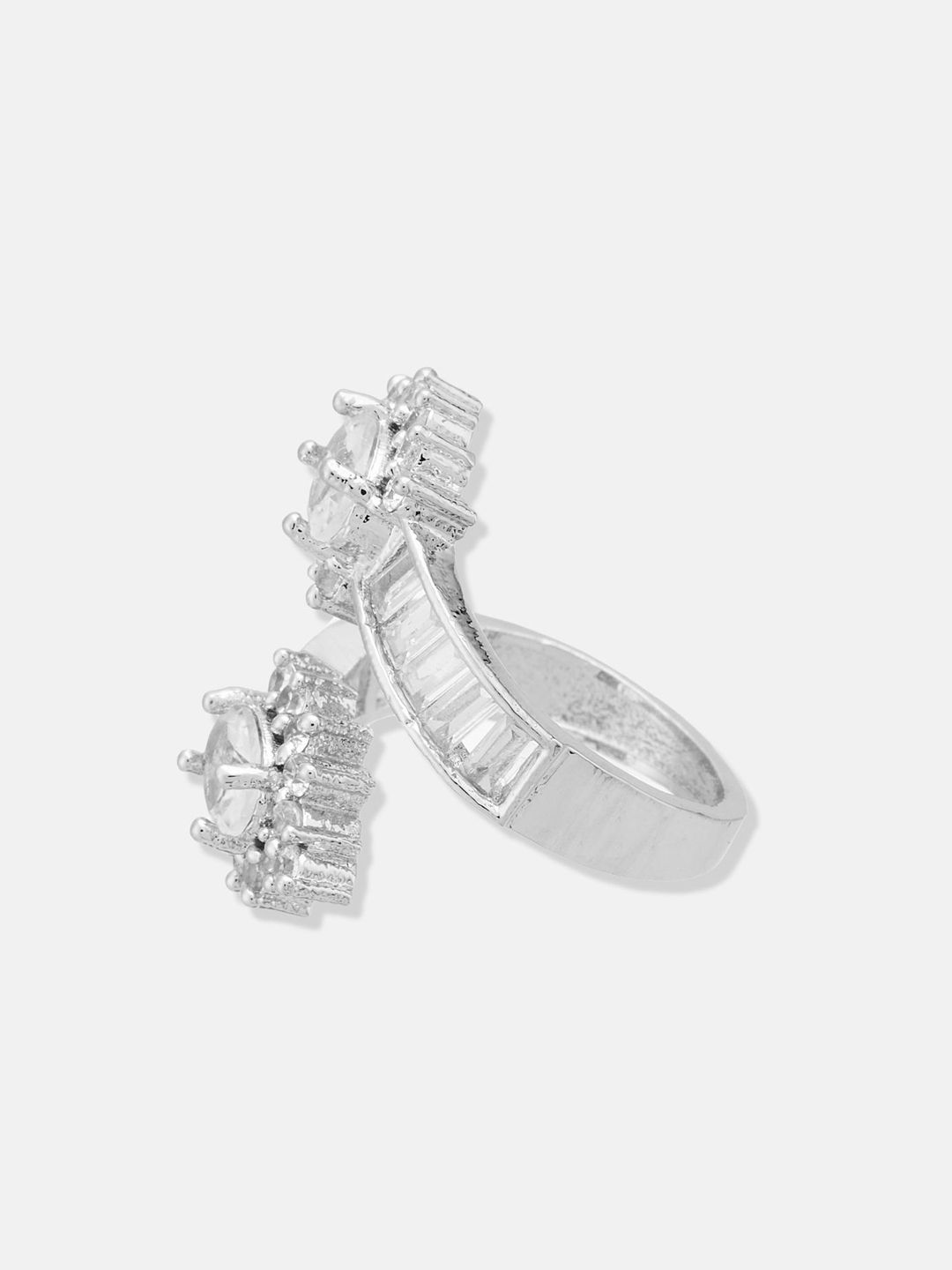 ATIBELLE Set Of 3 Silver-Plated CZ-Studded Adjustable Finger Rings