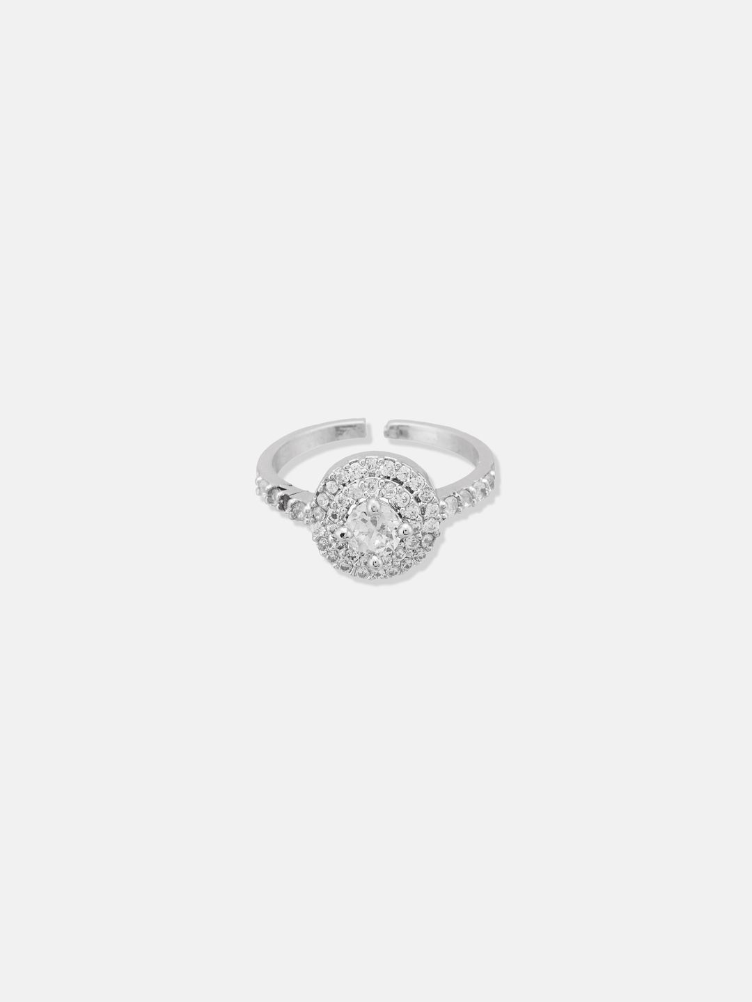 ATIBELLE Set Of 2 Silver Plated CZ-Studded Adjustable Finger Rings