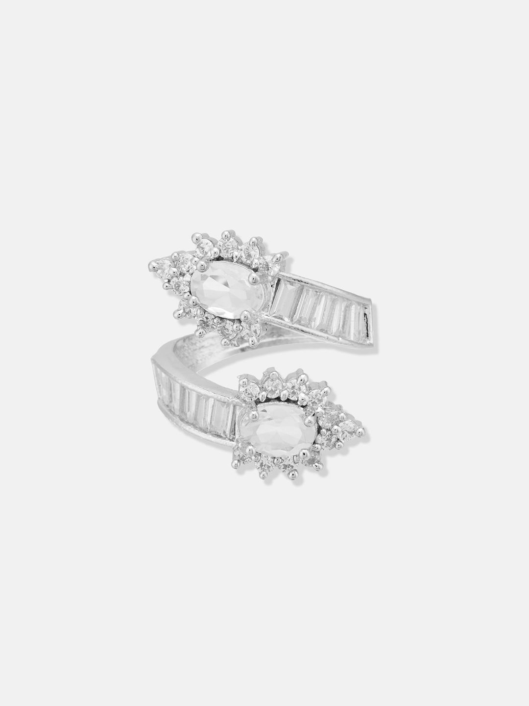 ATIBELLE Set Of 2 Silver-Plated CZ-Studded Adjustable Finger Rings