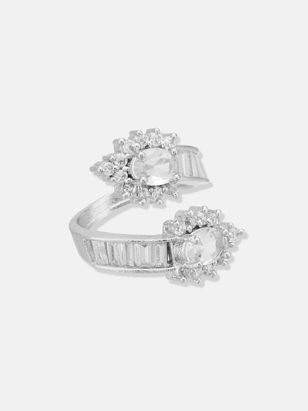 ATIBELLE Set Of 2 Silver-Plated CZ-Studded Adjustable Finger Rings