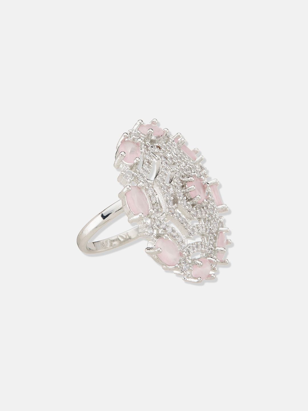 ATIBELLE Set Of 2 Silver-Plated CZ-Studded Adjustable Finger Rings