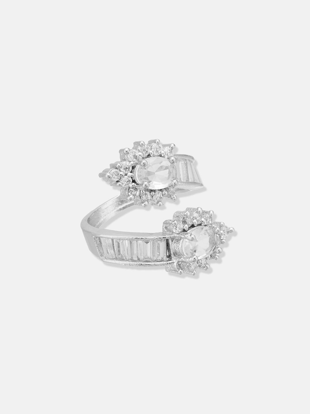 ATIBELLE Set Of 3 Silver-Plated CZ Studded Adjustable Finger Rings