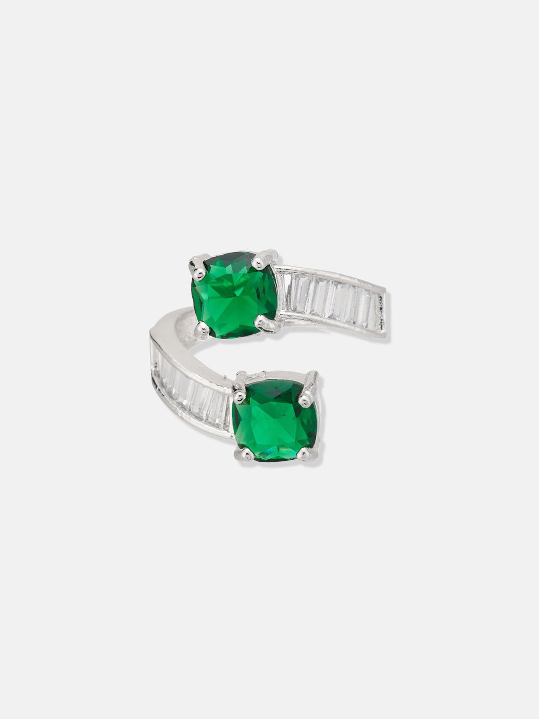 ATIBELLE Set Of 2 Silver-Plated CZ-Studded Adjustable Finger Rings