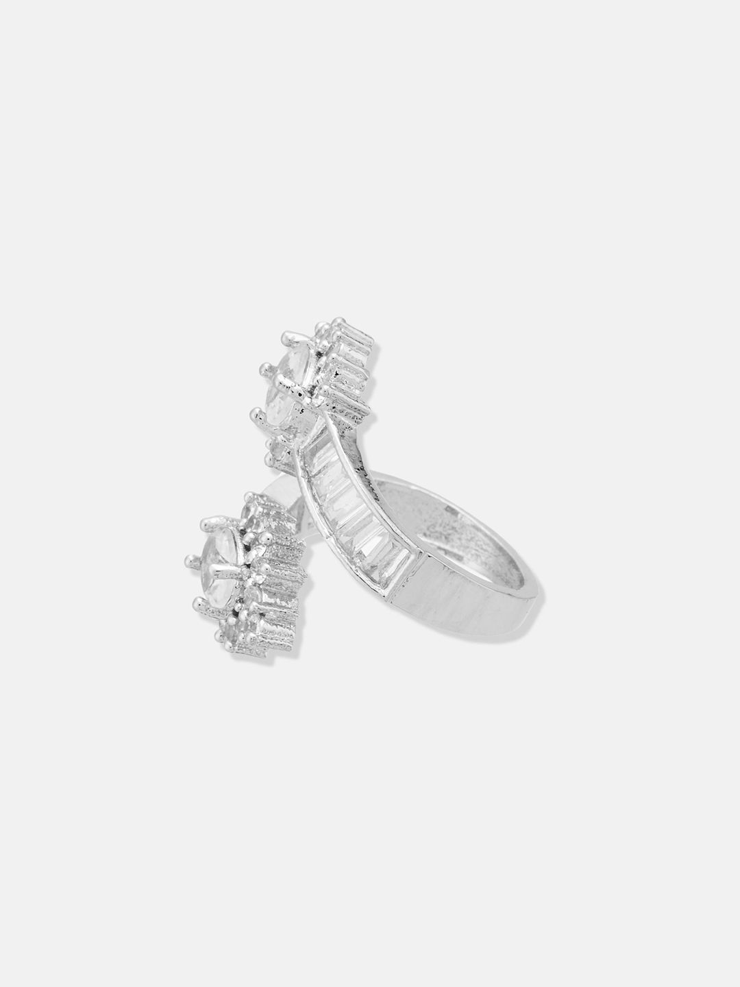 ATIBELLE Set Of 2 Silver-Plated CZ-Studded Adjustable Finger Rings