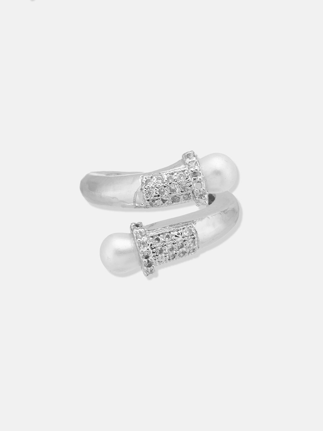 ATIBELLE Set Of 3 Silver-Plated CZ Studded Adjustable Finger Rings