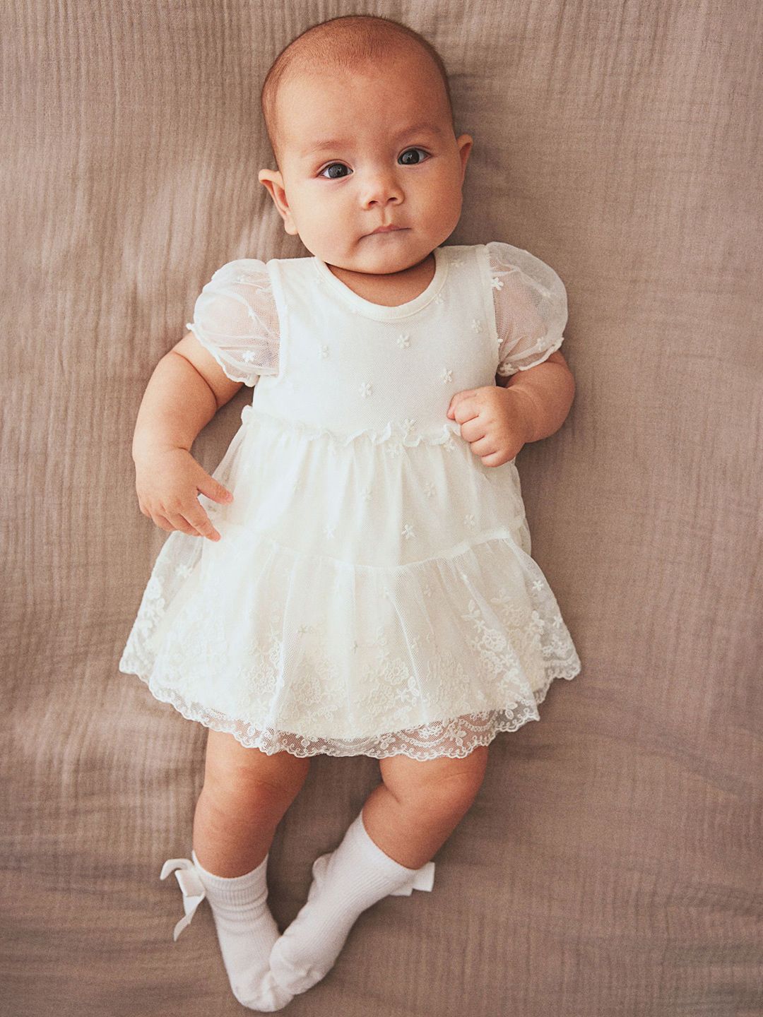 H&M Girls Embroidered Mesh Bodysuit Dress