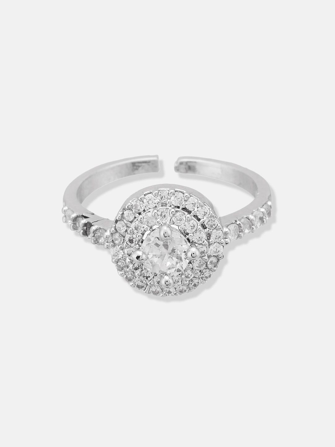 ATIBELLE Set Of 3 Silver-Plated CZ-Studded Adjustable Finger Rings
