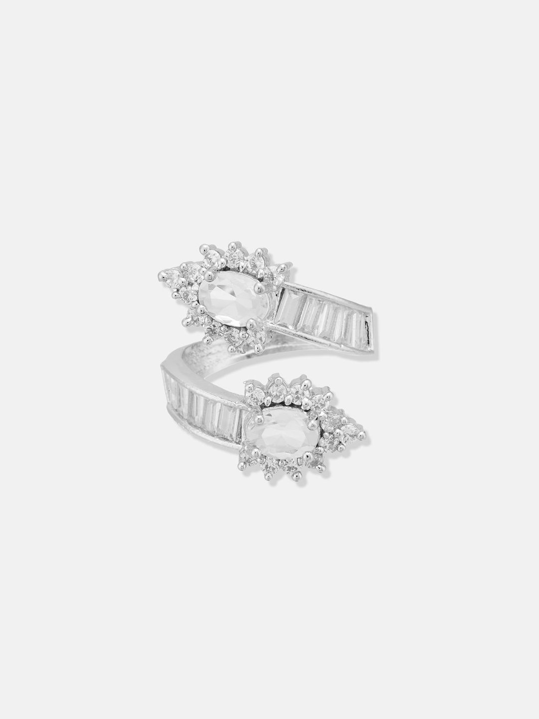ATIBELLE Set Of 2 Silver-Plated CZ-Studded Finger Ring