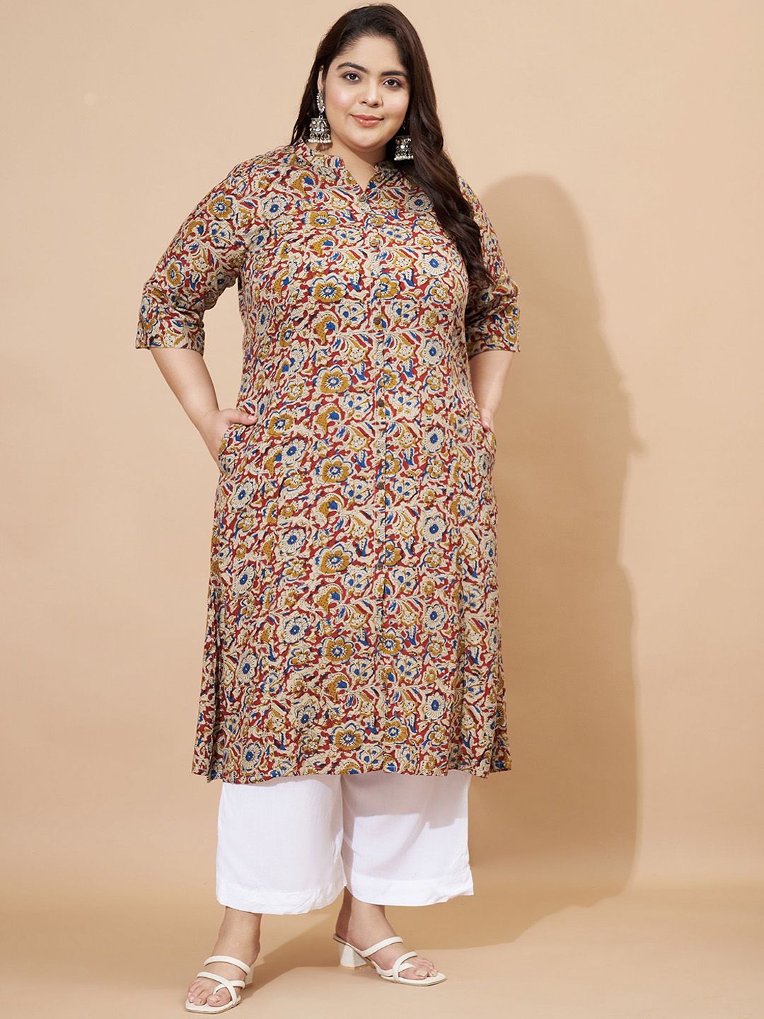 Vbuyz Plus Floral Printed Mandarin Collar A-Line Kurta-picture-36