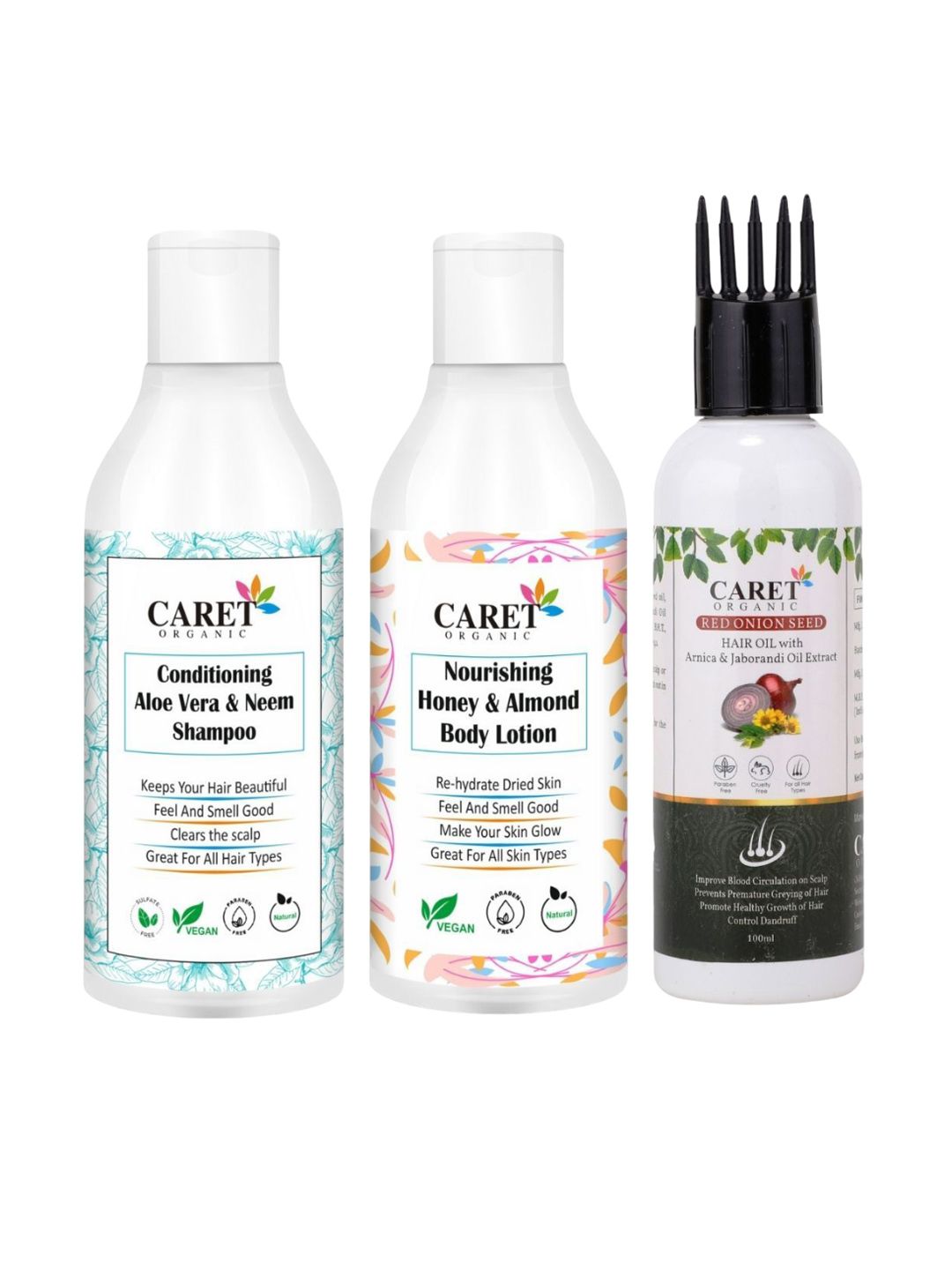CARET ORGANIC Set of 3 Shampoo, Hair Oil & Almond Body Lotion-image-42