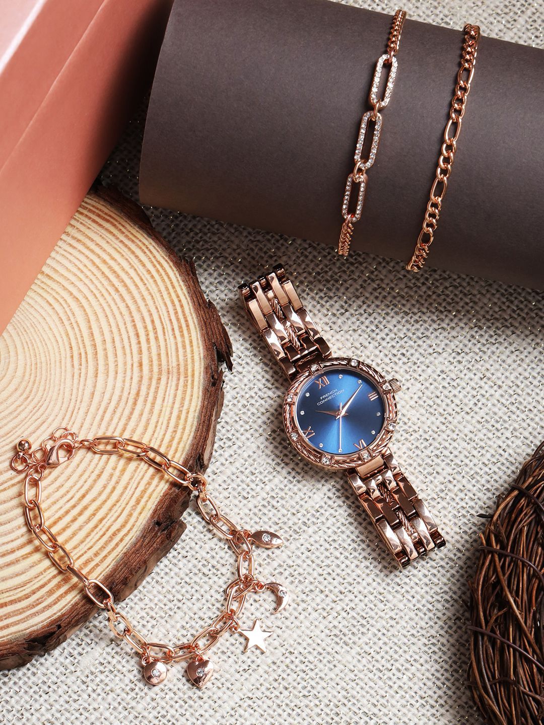 French Connection Women Dial & Stainless Steel Bracelet Style Straps Analogue Watch FCB5URGM