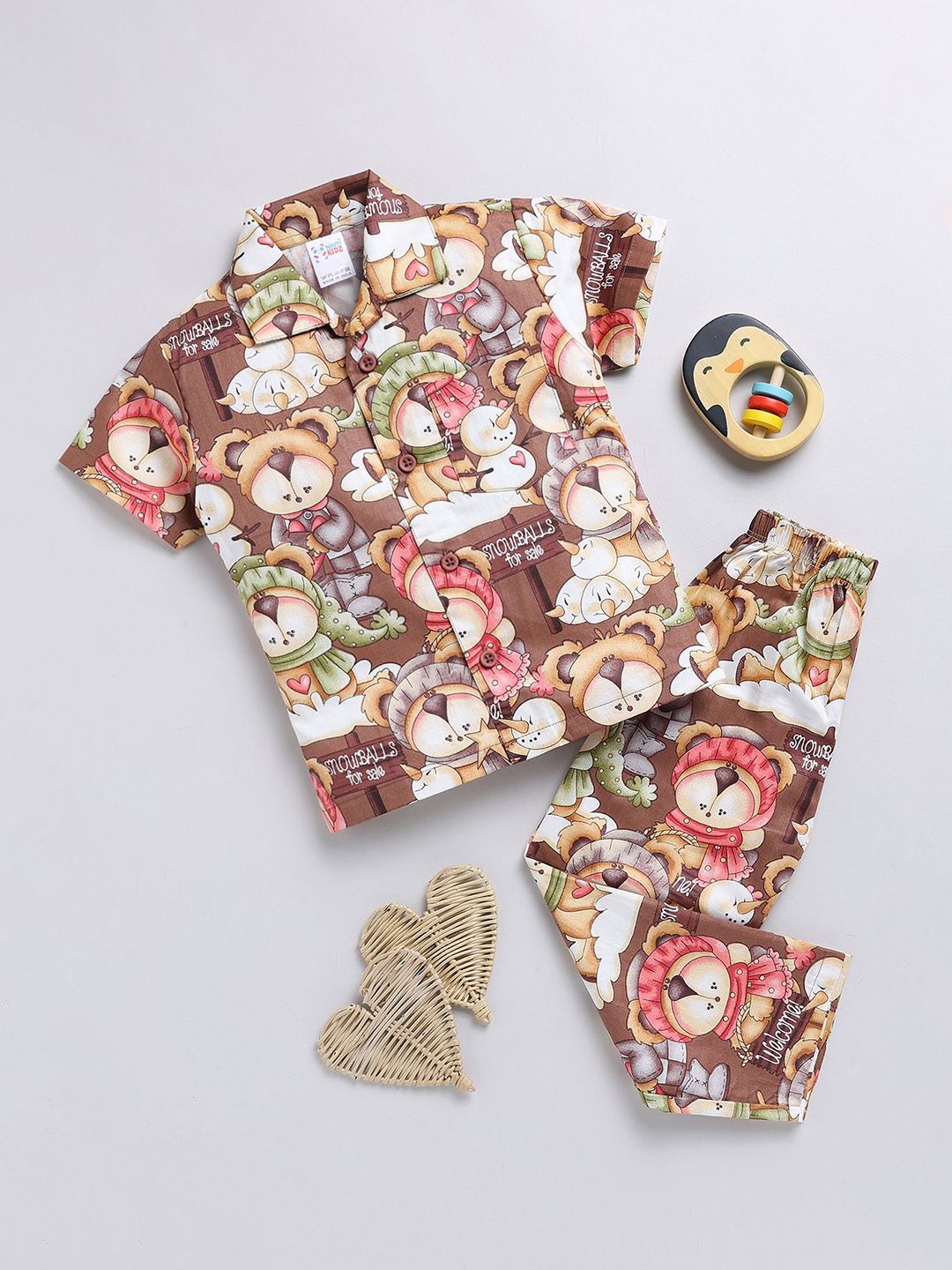 NAUTI KIDZ Boys Printed Shirt Collar Short Sleeves Pure Cotton Night suit-picture-21