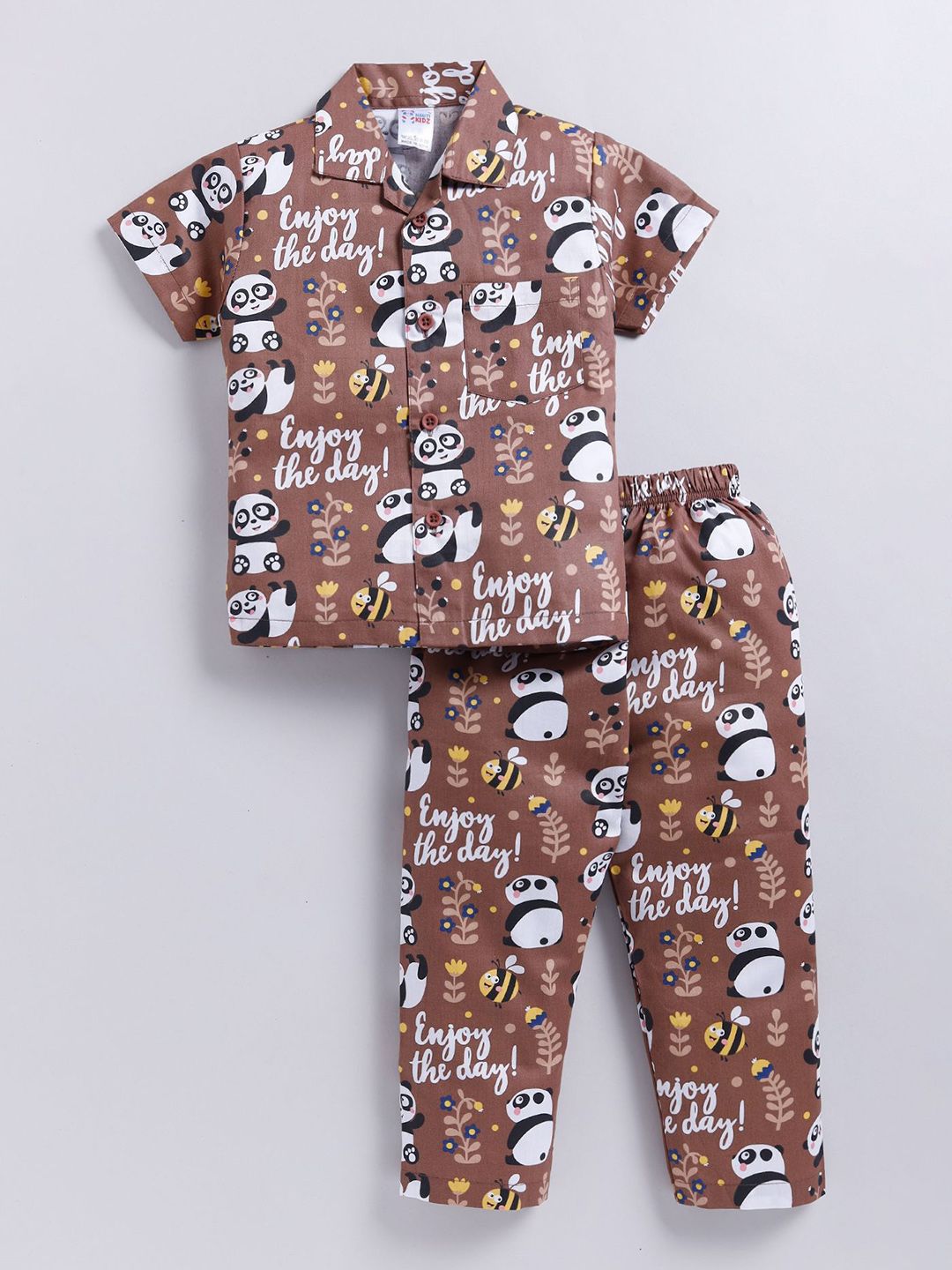 NAUTI KIDZ Boys Pure Cotton Shirt Collar Printed Night Suit-picture-32