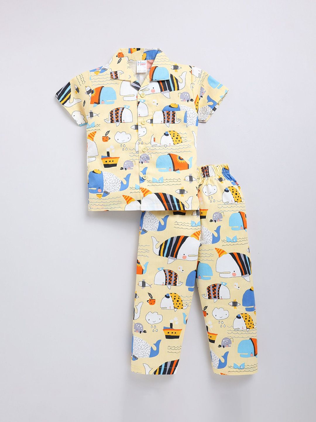 NAUTI KIDZ Boys Pure Cotton Shirt Collar Short Sleeves Cartoon Printed Night Suit-picture-38