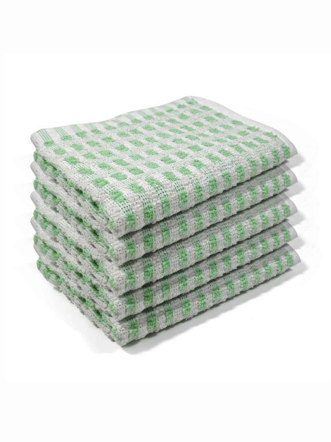 PRAKARTIK 5-Pcs Green & White Checked Cotton Kitchen Towels-image-14
