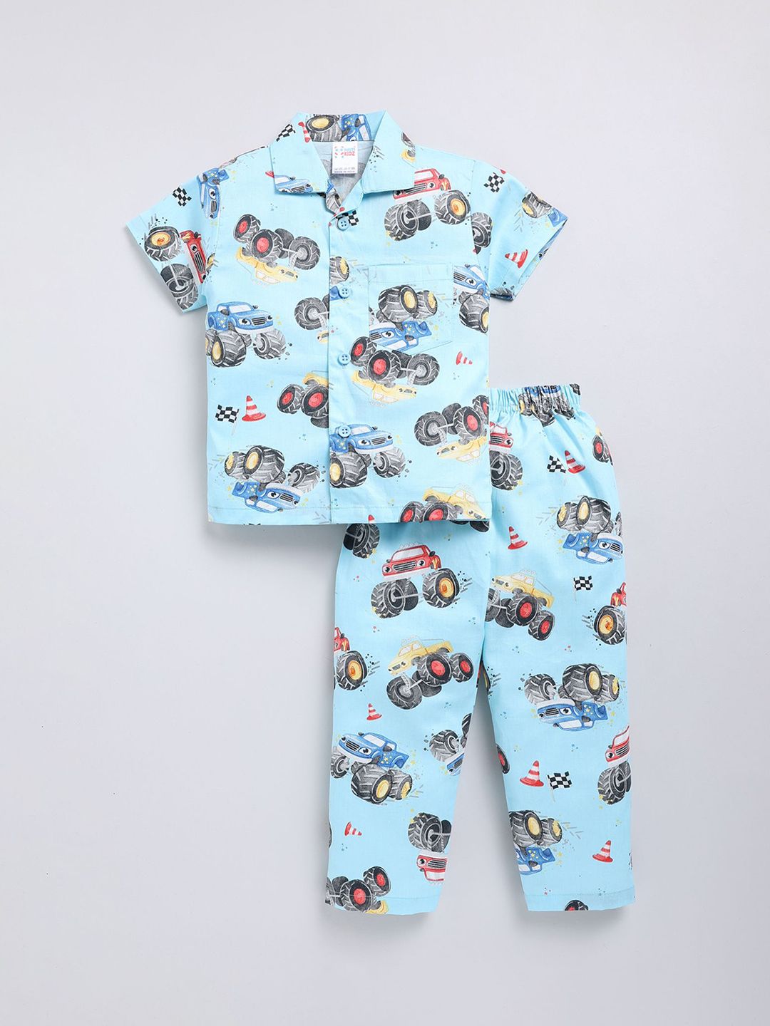 NAUTI KIDZ Boys Pure Cotton Shirt Collar Short Sleeves Cartoon Printed Night Suit-picture-16
