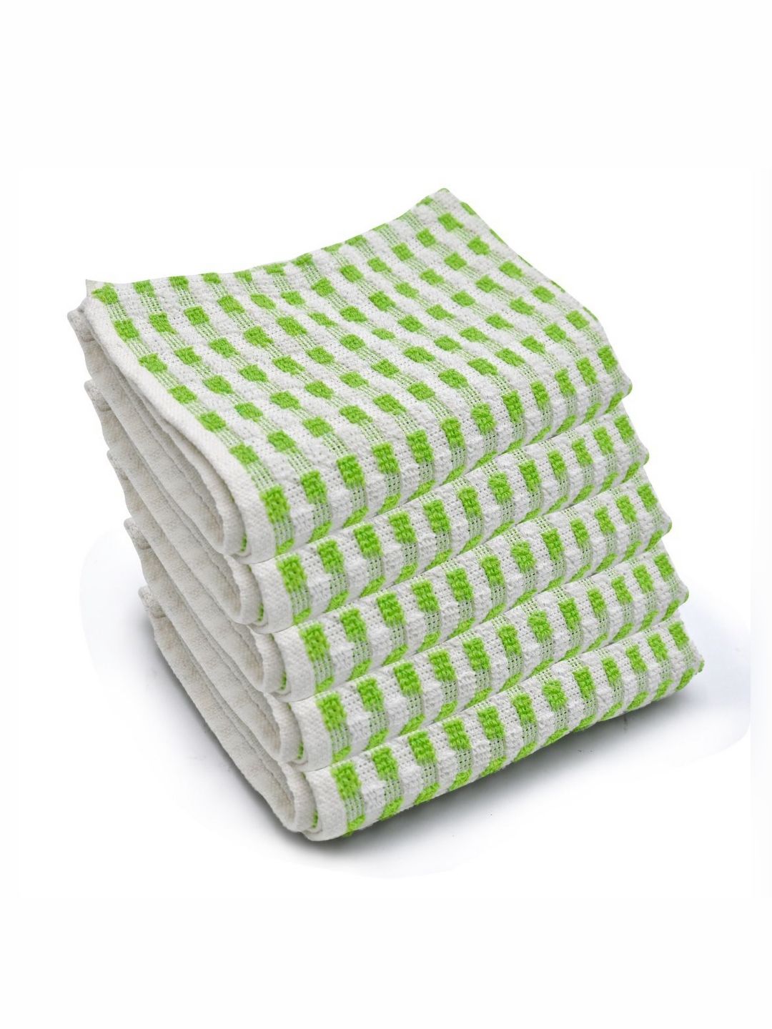PRAKARTIK 5-Pcs Green & White Checked Pure Cotton Heat Resistant Kitchen Towels