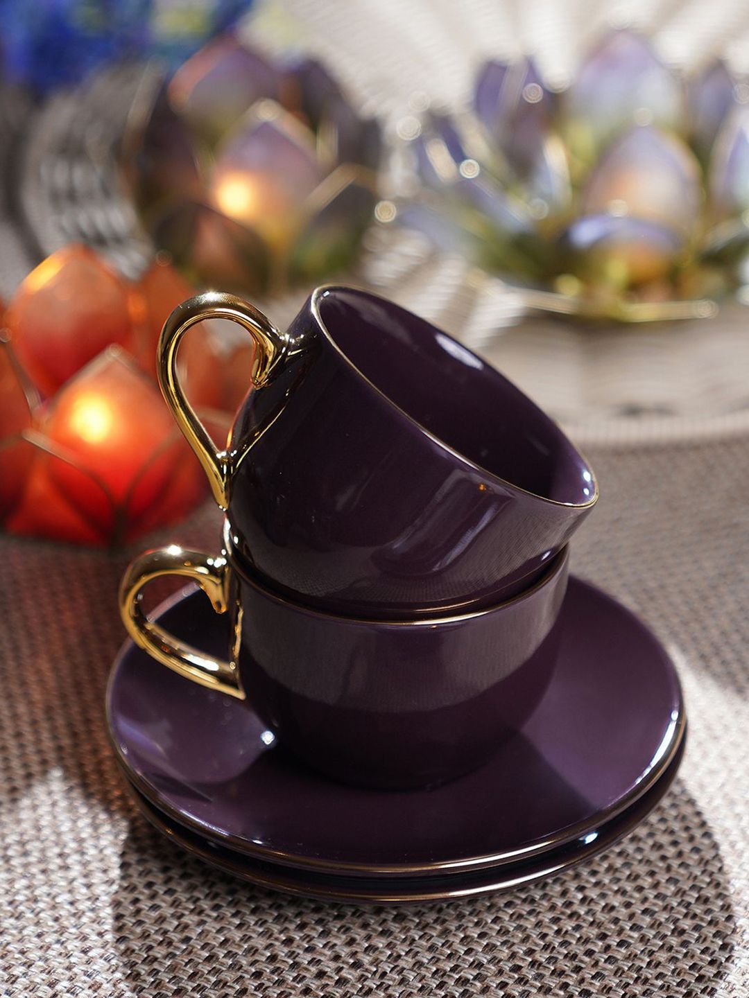 Pure Home and Living Purple & Gold-Toned Solid Ceramic Glossy Cups Set of Cups and Mugs-picture-27