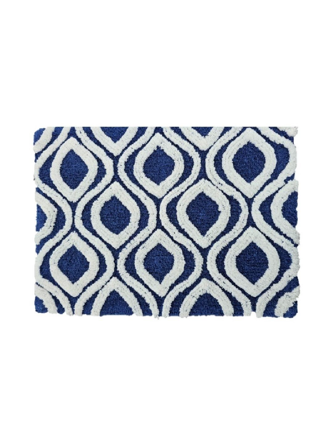 Aura Navy Blue & White Printed Cotton 1800 GSM Bath Rug-picture-26