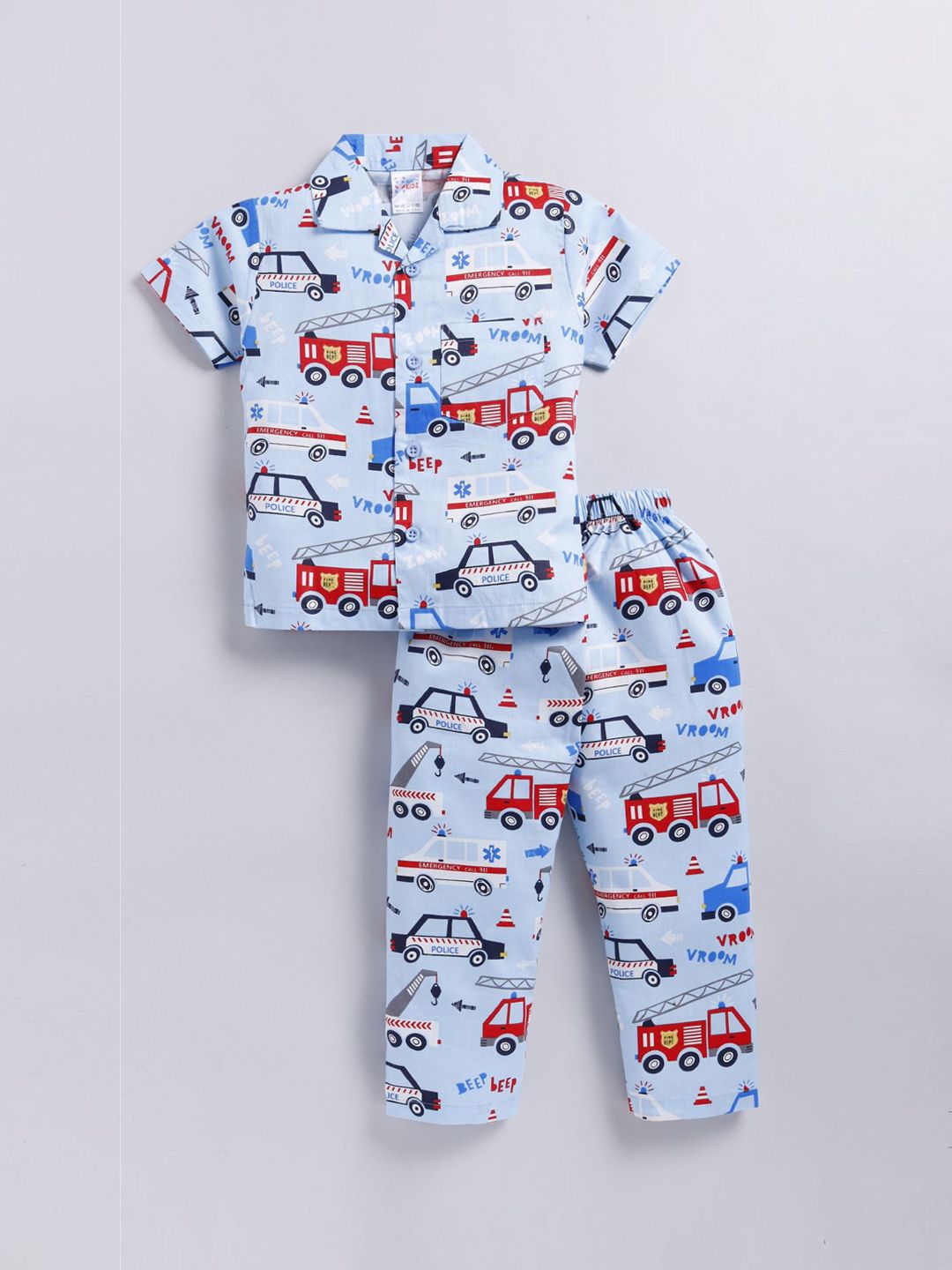 NAUTI KIDZ Boys Pure Cotton Shirt Collar Printed Night Suit-picture-48