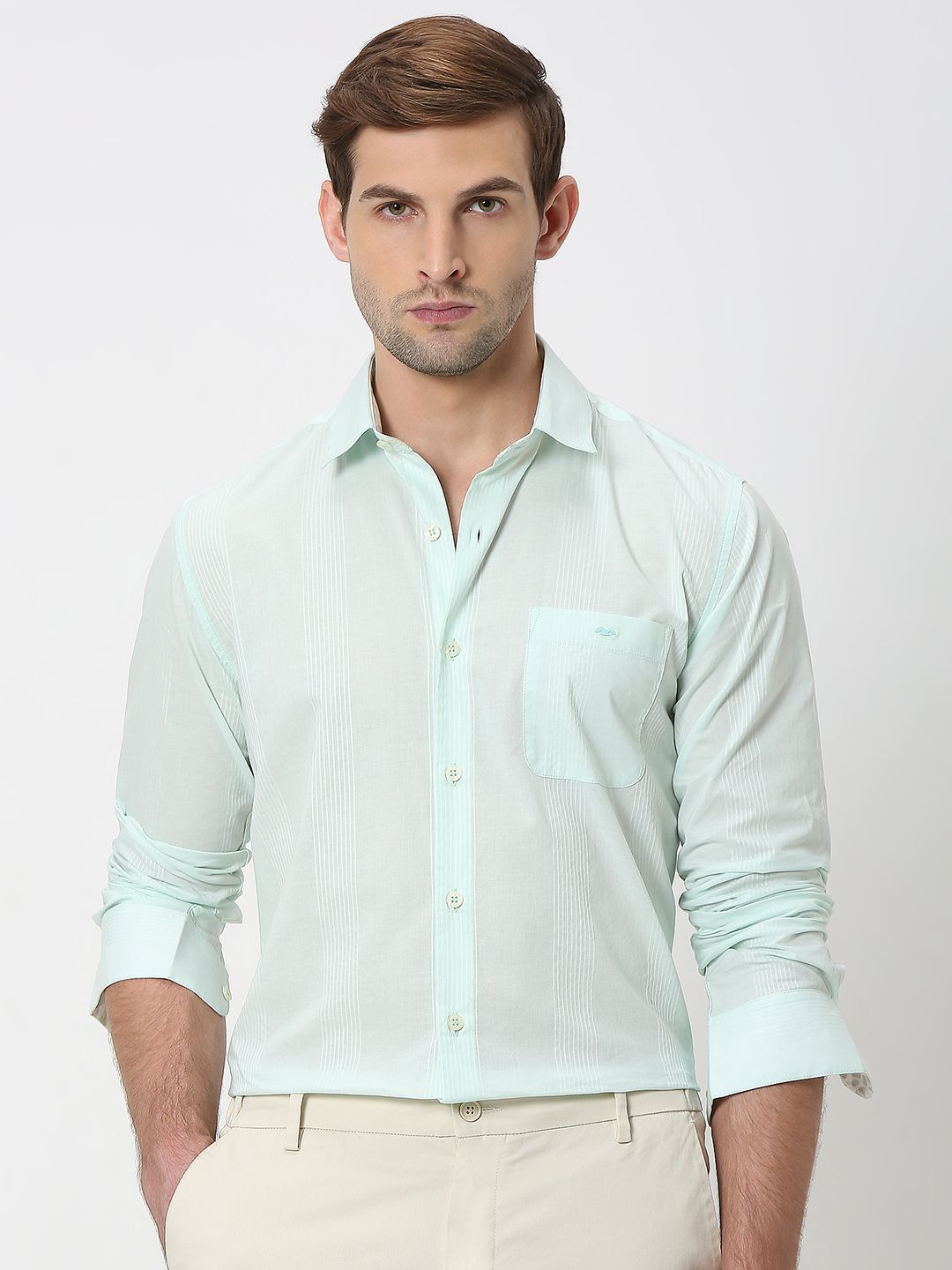 Mufti Men Spread Collar Vertical Striped Cotton Slim Fit Casual Shirt-picture-23