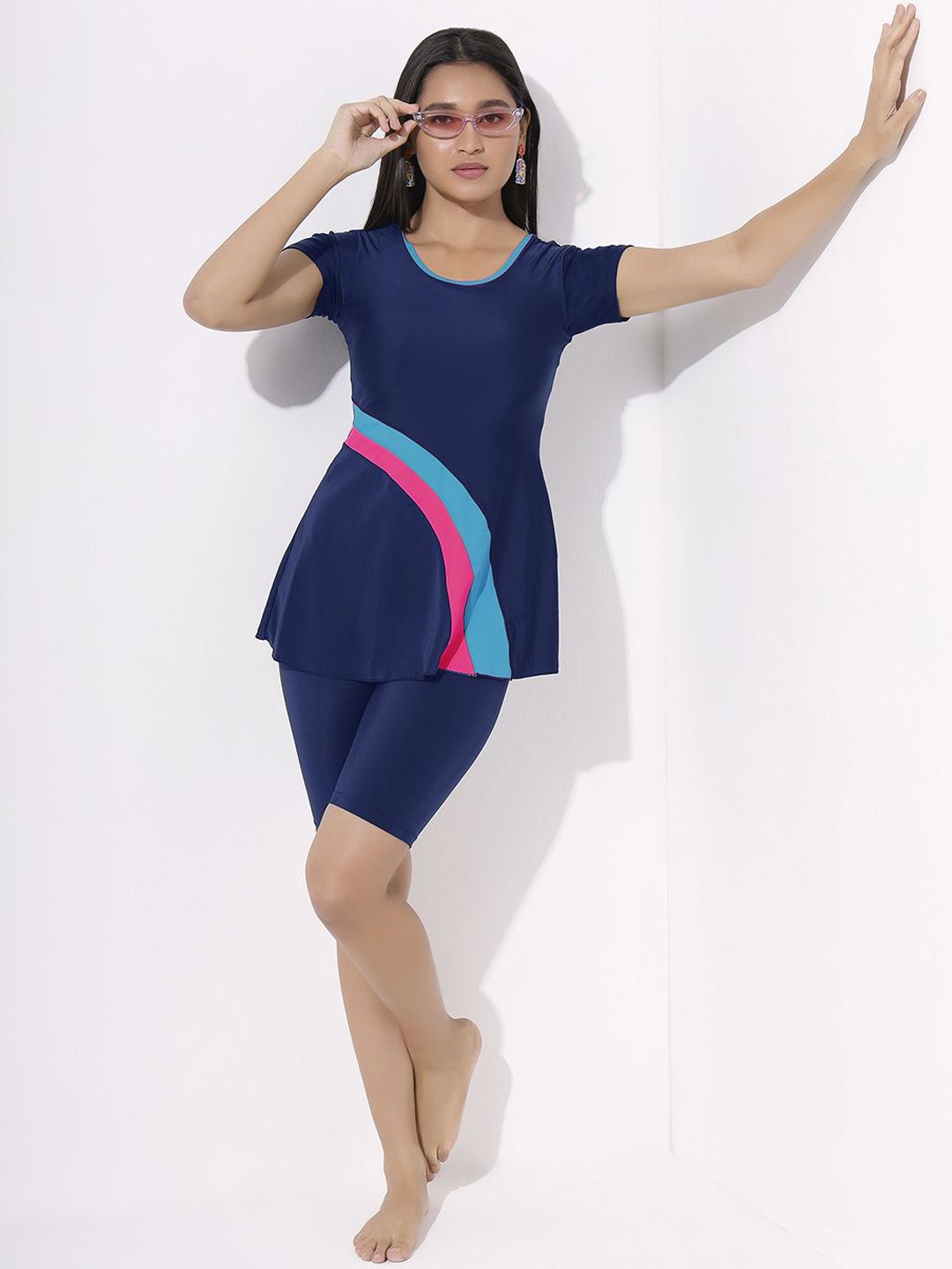 LYCOT Colorblocked Rainbow Rhapsody Swim Dress With Attached Shorts-image-43