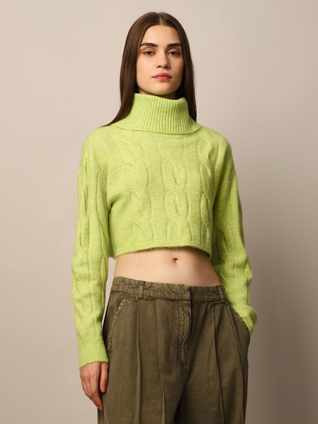 ONLY Women Cable Knit Self Design Crop Pullover-picture-30