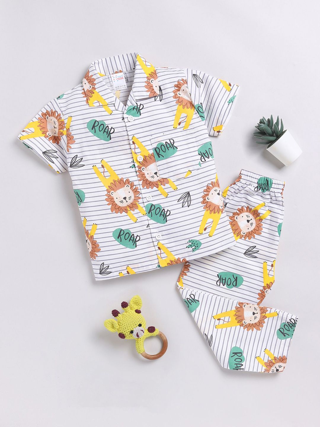 NAUTI KIDZ Boys Animal Printed Pure Cotton Shirt Collar Night suit-picture-58