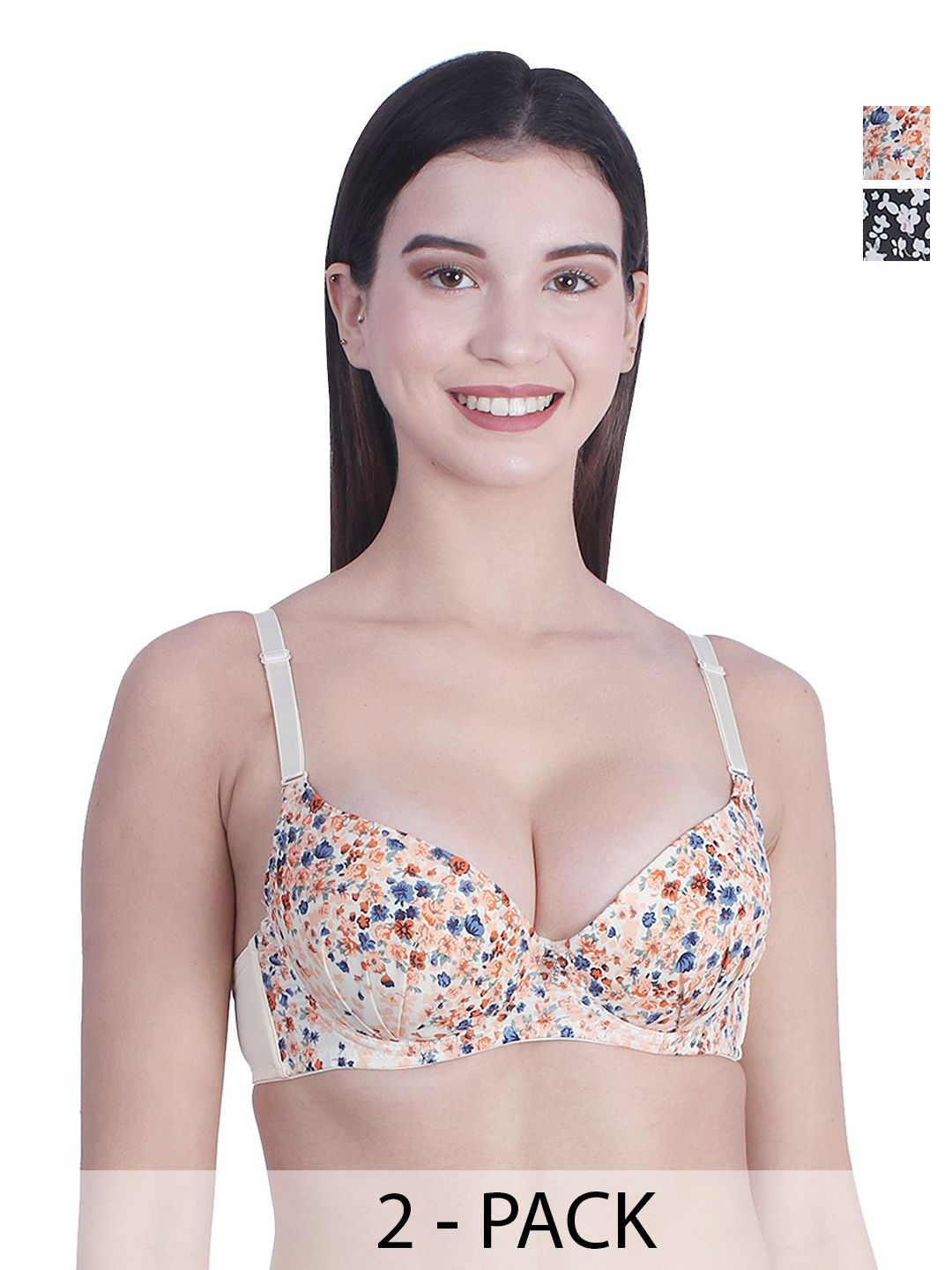 BRACHY Women Floral Printed Medium Coverage Lightly Padded Push-Up Bra