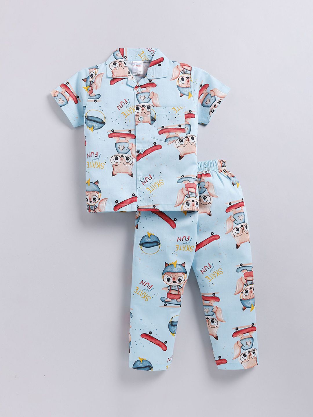 NAUTI KIDZ Boys Printed Pure Cotton Shirt Collar Night suit-picture-45