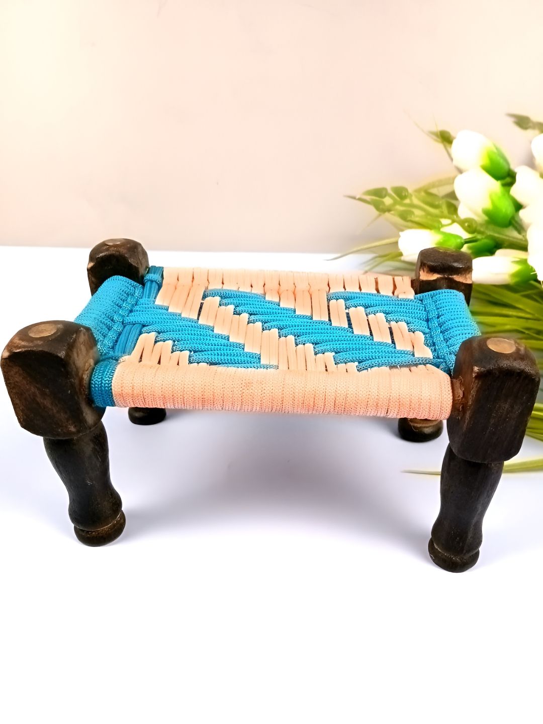 apka mart Blue & Brown Wooden Textured Coffee Table-image-7
