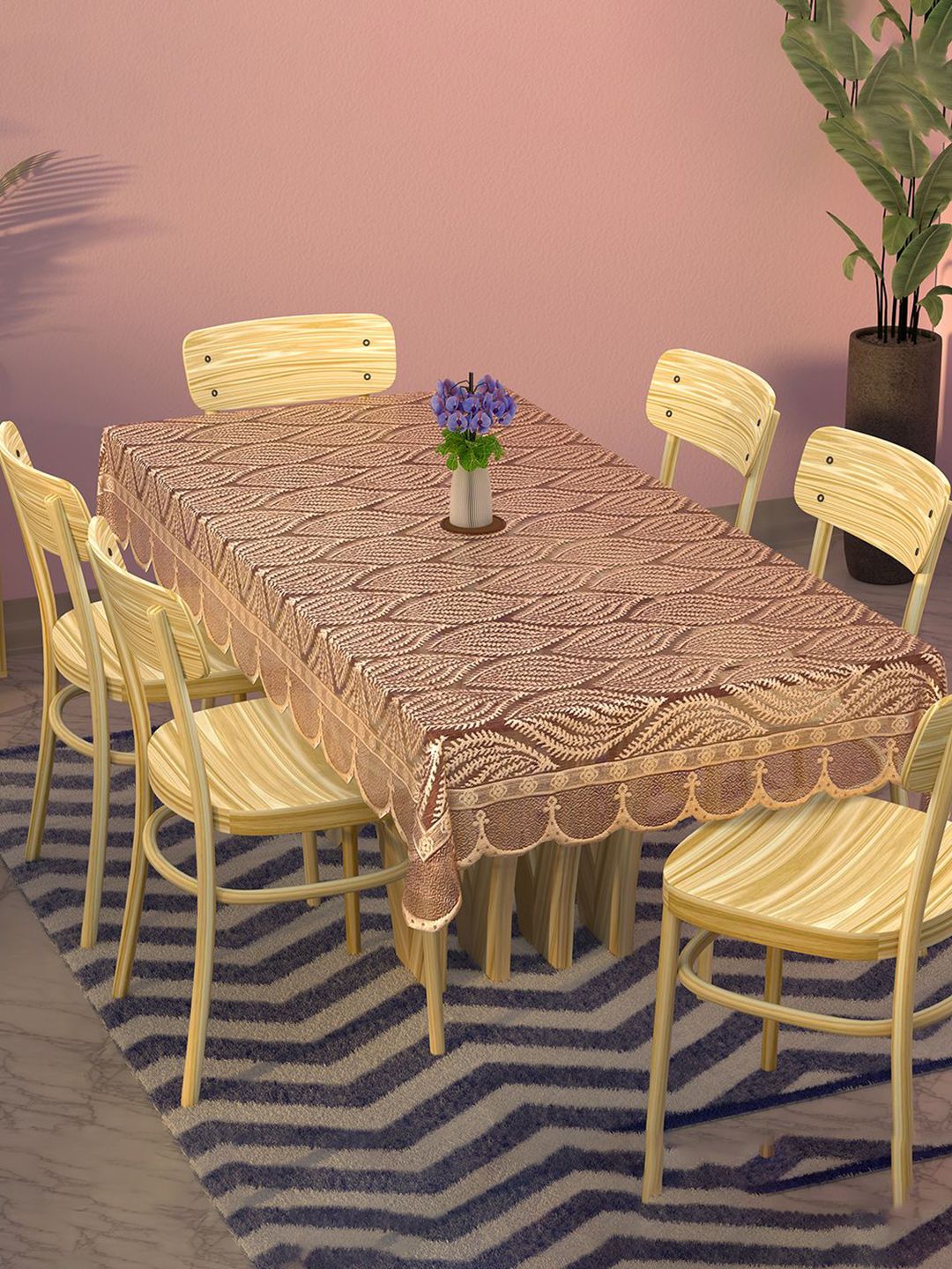 Kuber Industries Maroon & Beige Floral Cotton 6-Seater Table Cover with Textured details-picture-16