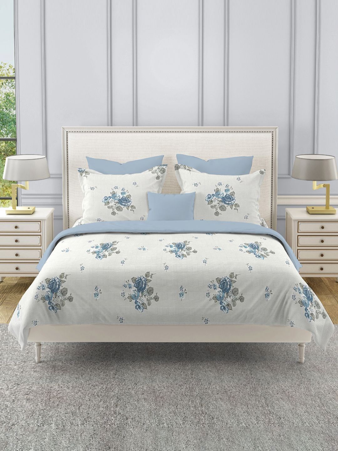 SWAYAM Grey & White Floral 210 TC King Bedsheet with 2 Pillow Covers-picture-15