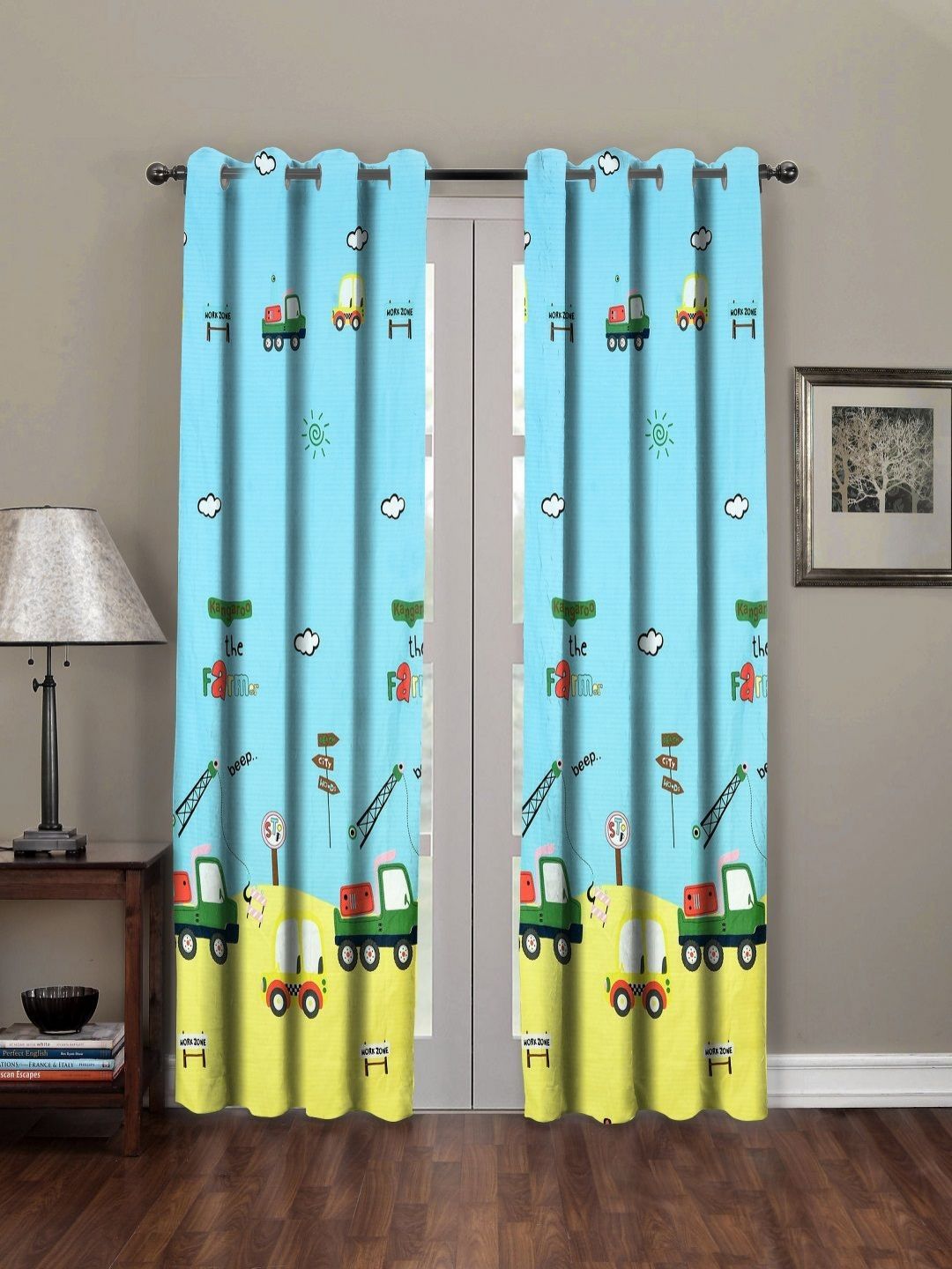 RRC Yellow & Blue 2 Pieces Geometric Printed Microfiber Cotton Door Curtains-picture-39