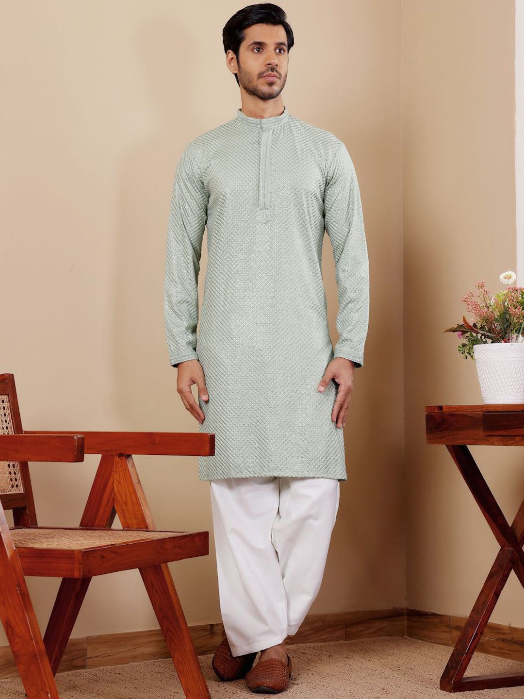 Rawayi Men Striped Thread Work Kurta-picture-42