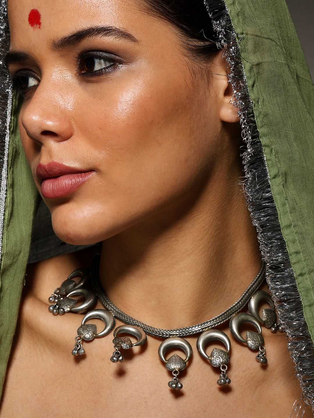 PATOLA BY VJ Silver-Plated Beaded Oxidised Necklace-picture-40