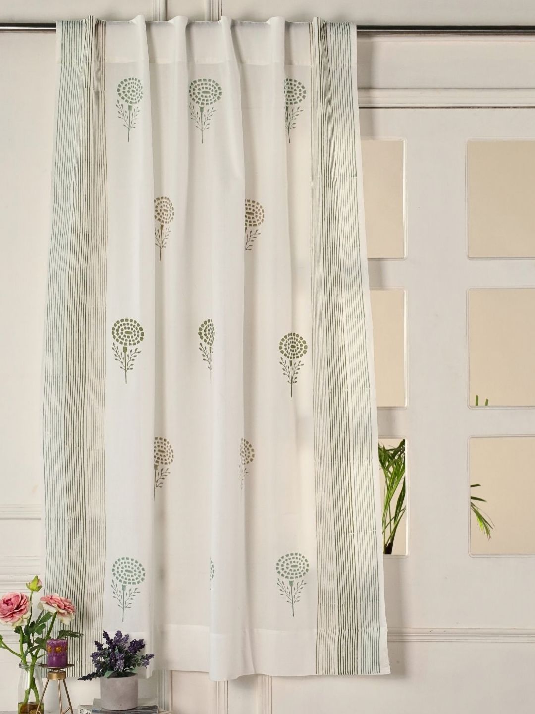 Peepul Tree Teal & Taupe Floral Sheer Window-picture-34
